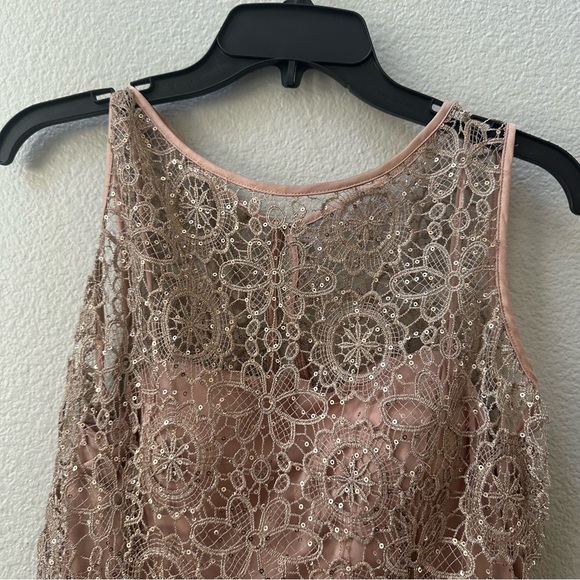 ADRIANNA PAPELL nude sparkle floral lace overlay cocktail evening dress womens 4 - Picture 4 of 10